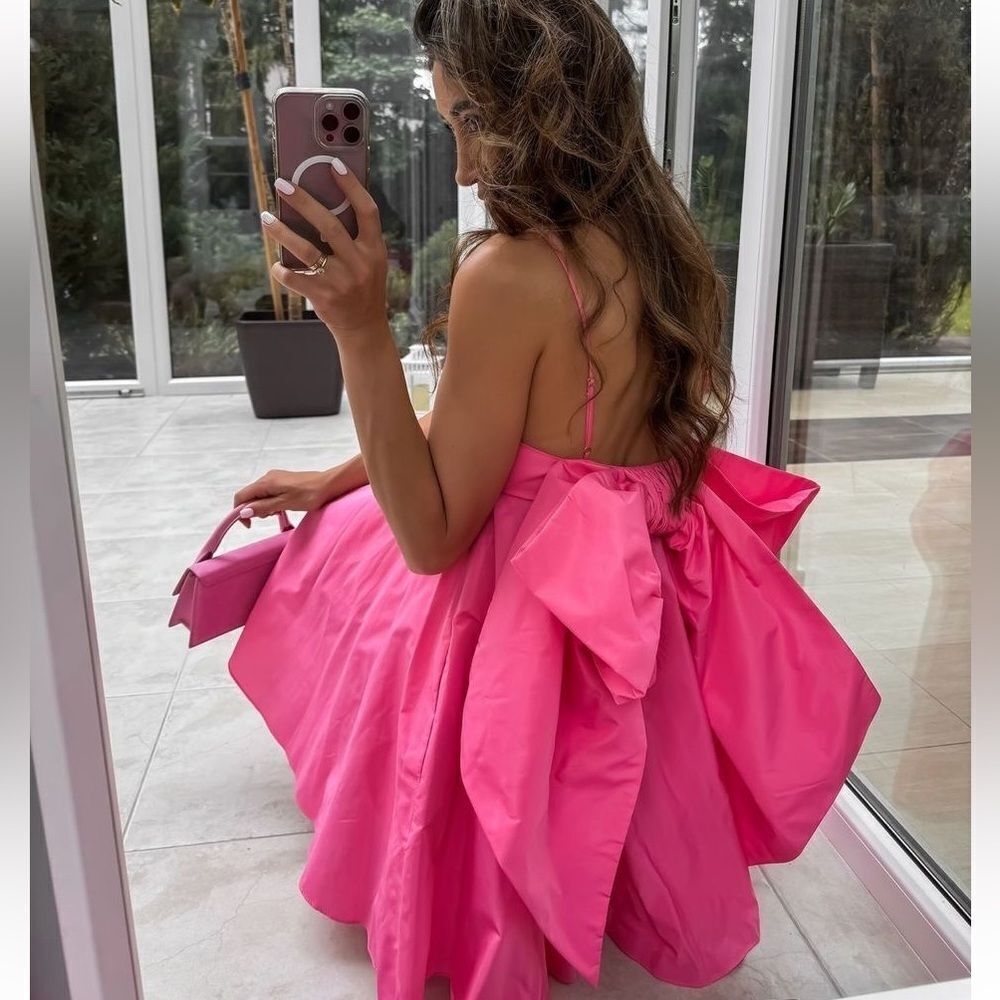 Zara blogger favorite pink taffeta bow dress NWT